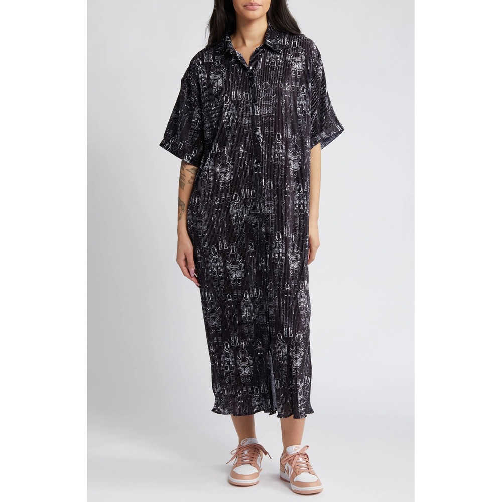 Dressed in LALA Astronaut Plissé Shirt Dress Size 2X Dopamine Maximalist Teacher